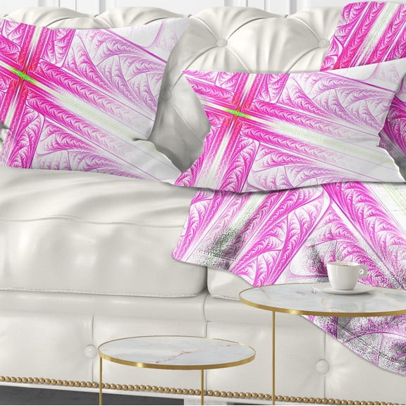 Designart Pink Fractal Cross Design - Abstract Throw Pillow - 12x20