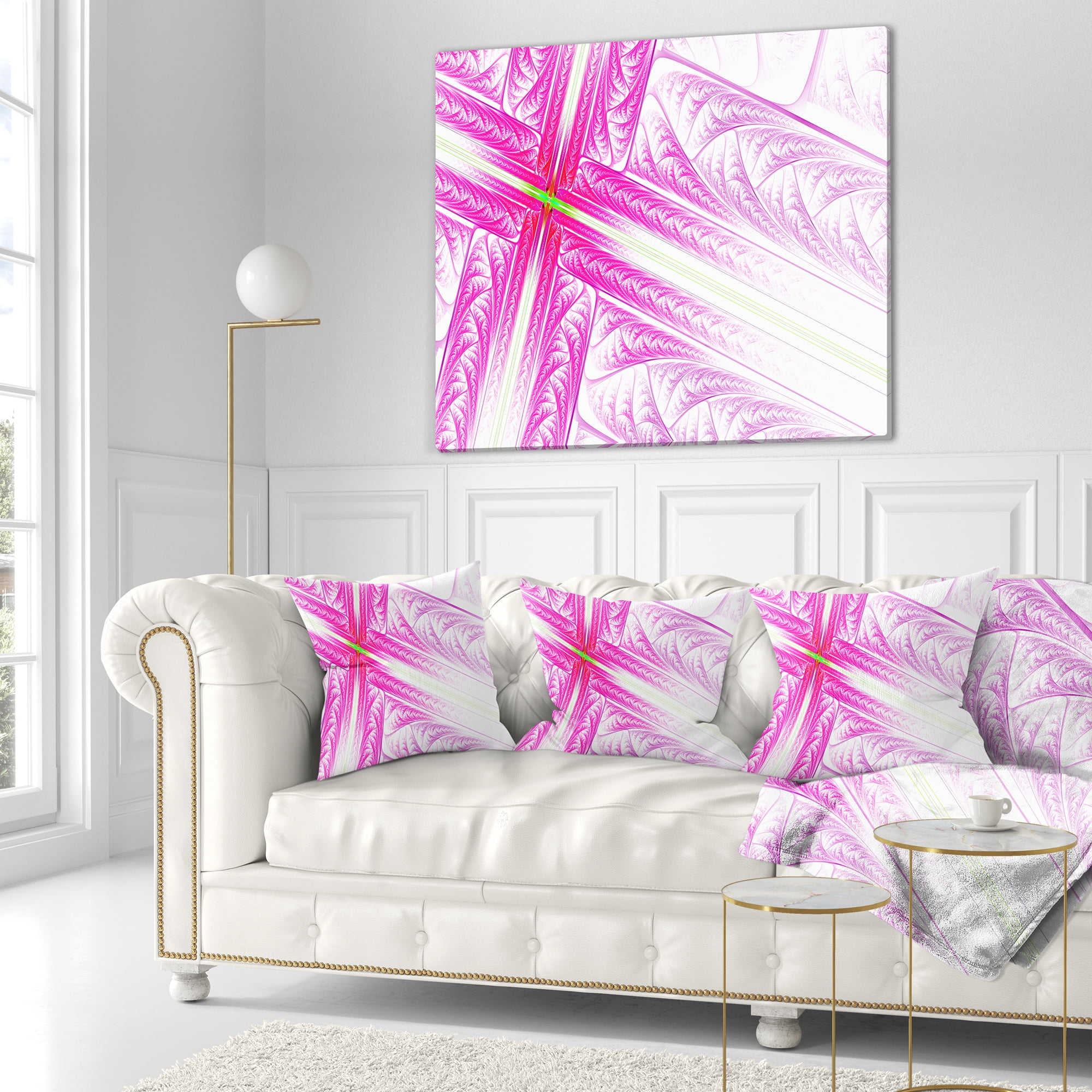 Designart Pink Fractal Cross Design - Abstract Throw Pillow - 18x18