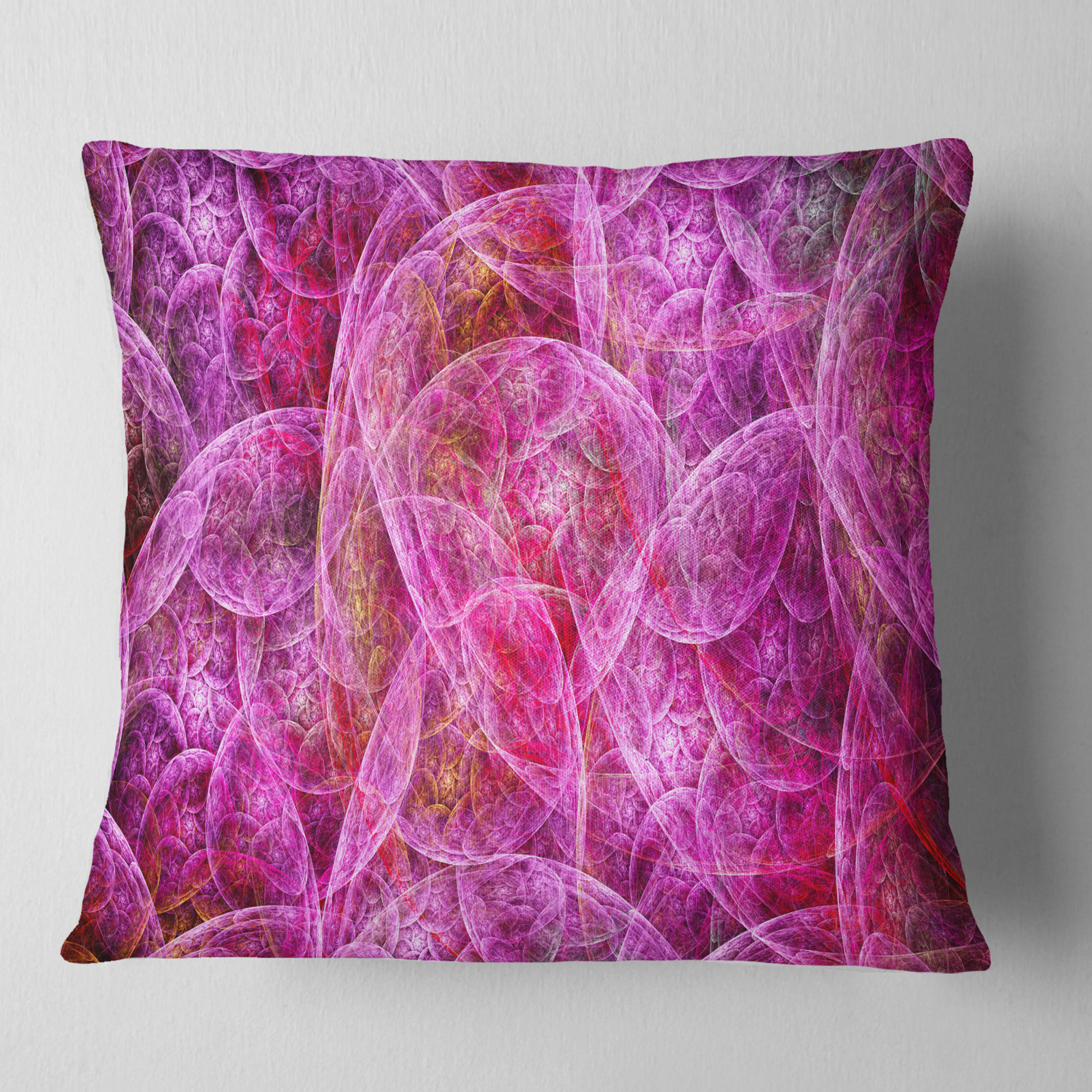 Designart Pink Fractal Dramatic Clouds - Abstract Throw Pillow - 16x16