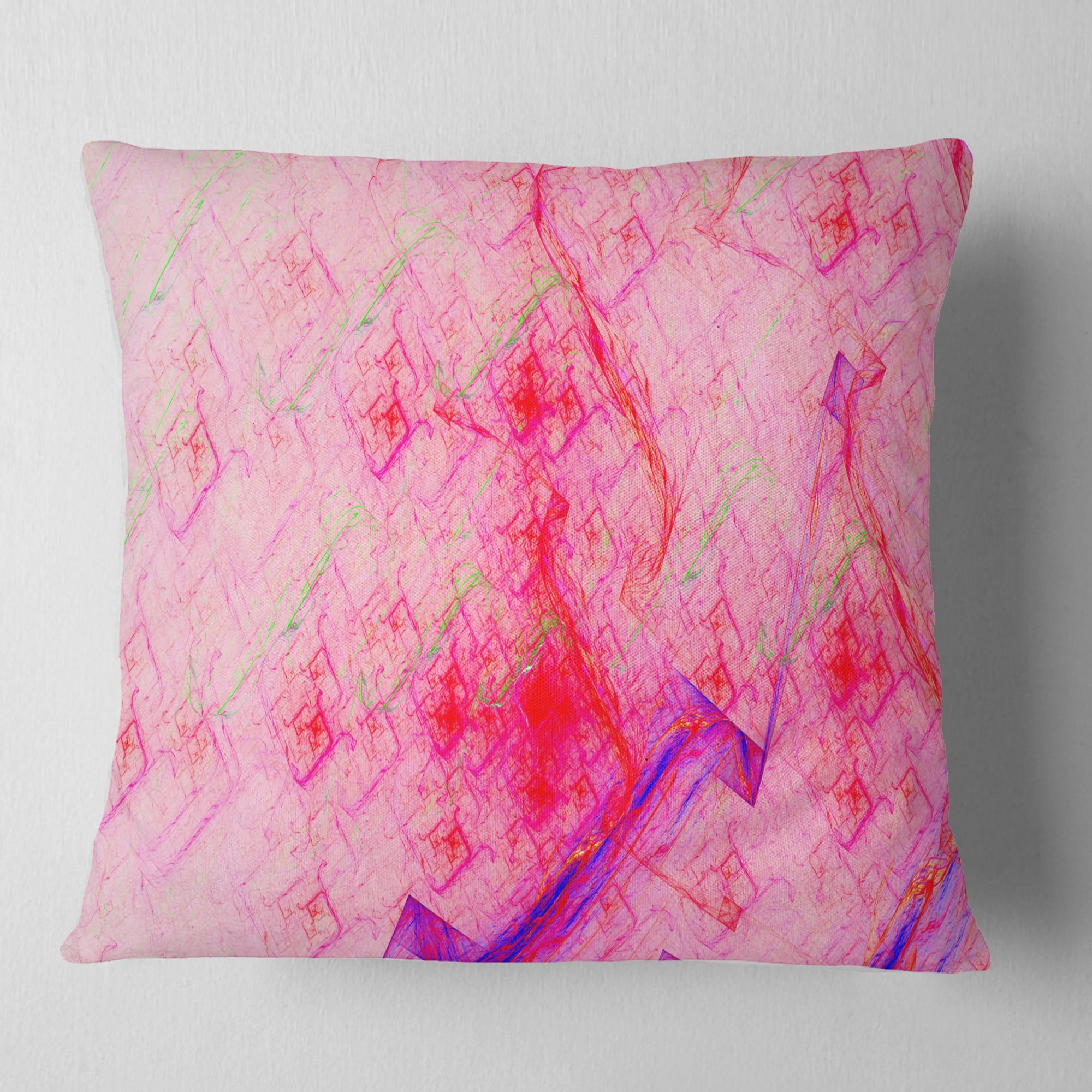 Designart Pink Fractal Electric Lightning - Abstract Throw Pillow - 16x16