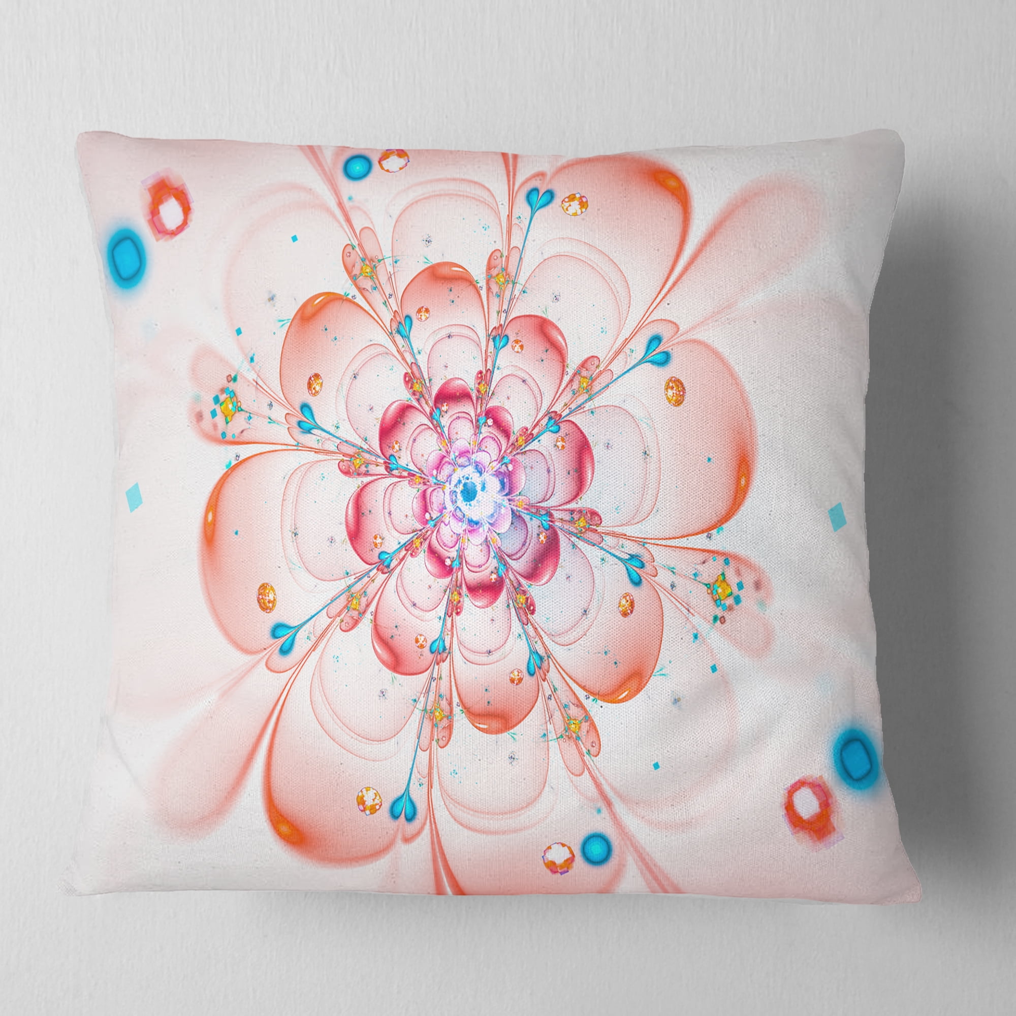 Designart Pink Fractal Flower Petals Close up - Floral Throw Pillow - 18x18