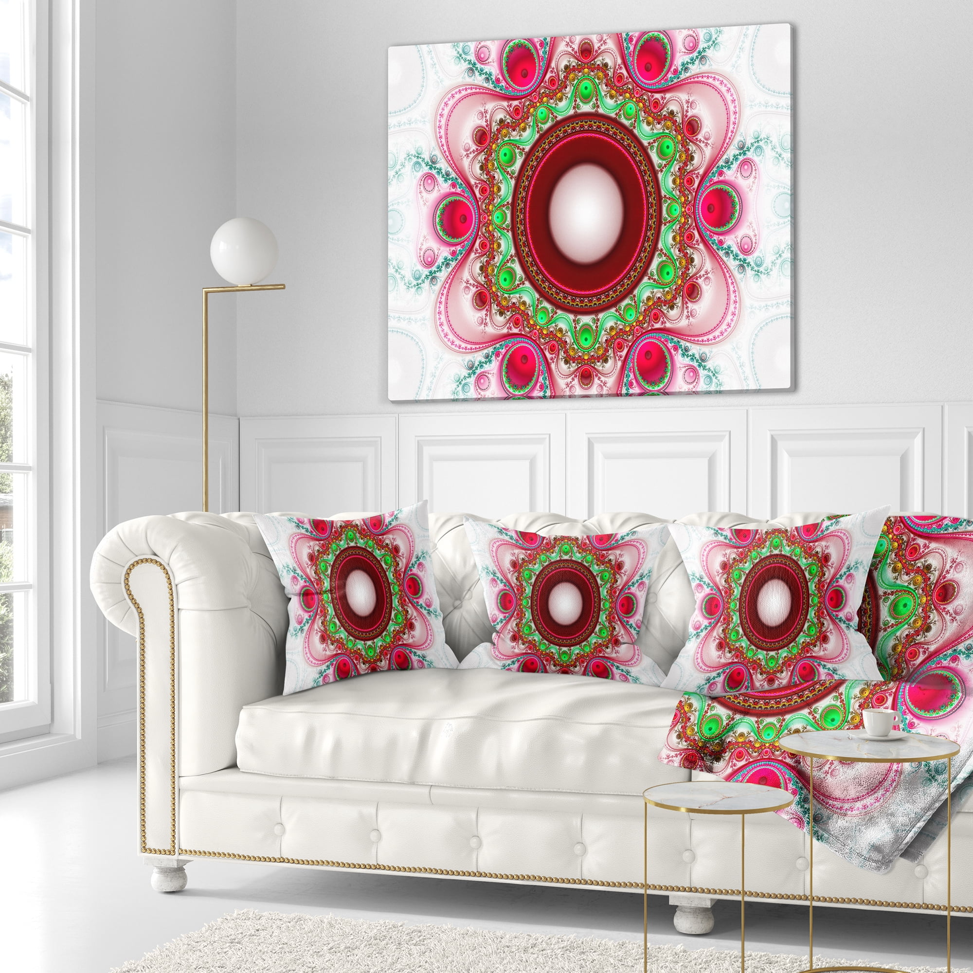 Designart Pink Fractal Pattern with Circles - Abstract Throw Pillow - 16x16