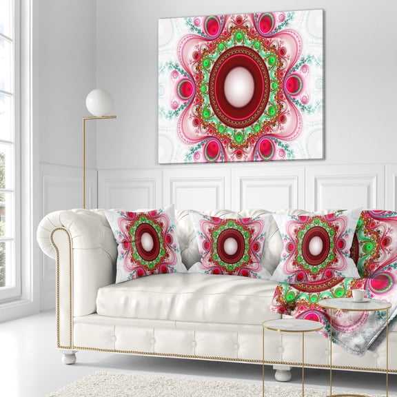Designart Pink Fractal Pattern with Circles - Abstract Throw Pillow - 18x18