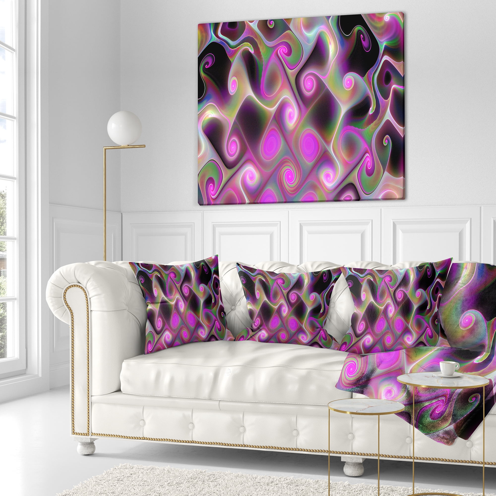 Designart Pink Fractal Pattern with Swirls - Abstract Throw Pillow - 16x16