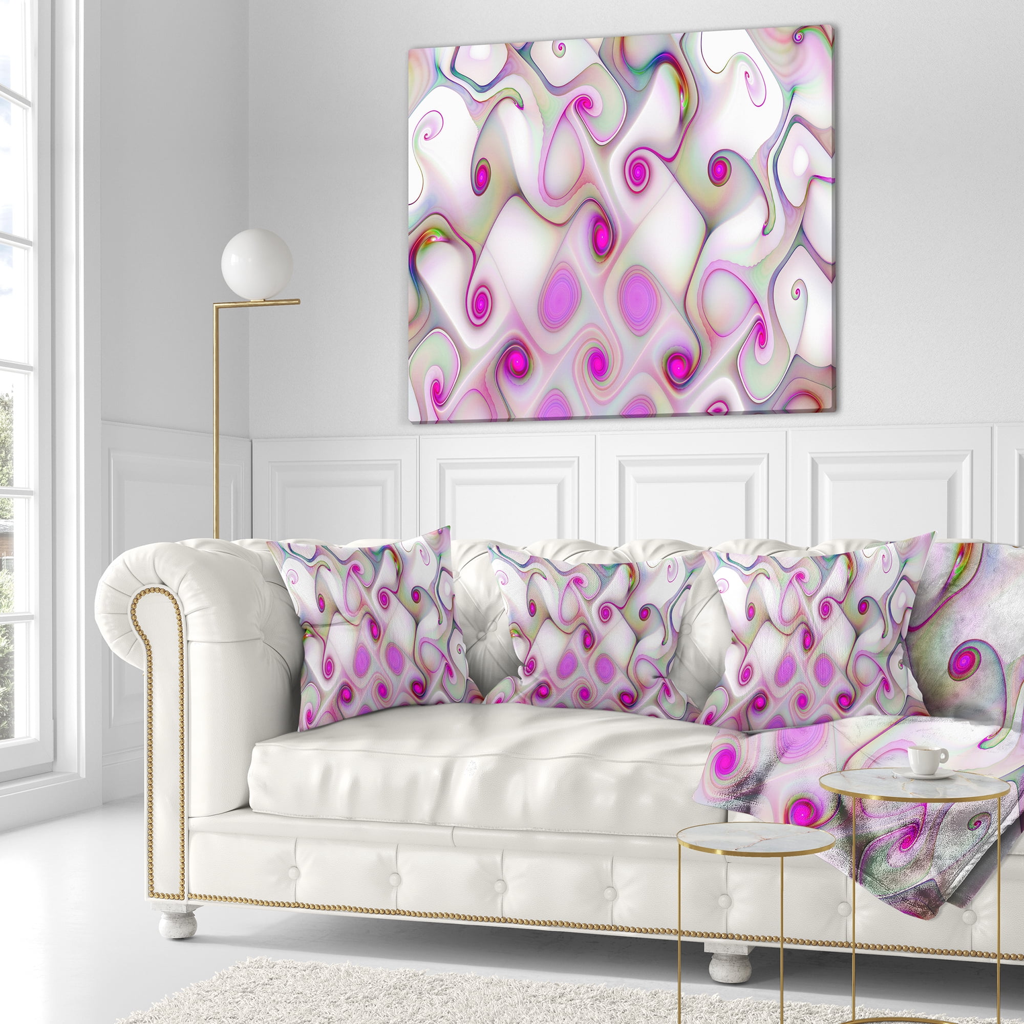 Designart Pink Fractal Pattern with Swirls - Abstract Throw Pillow - 18x18