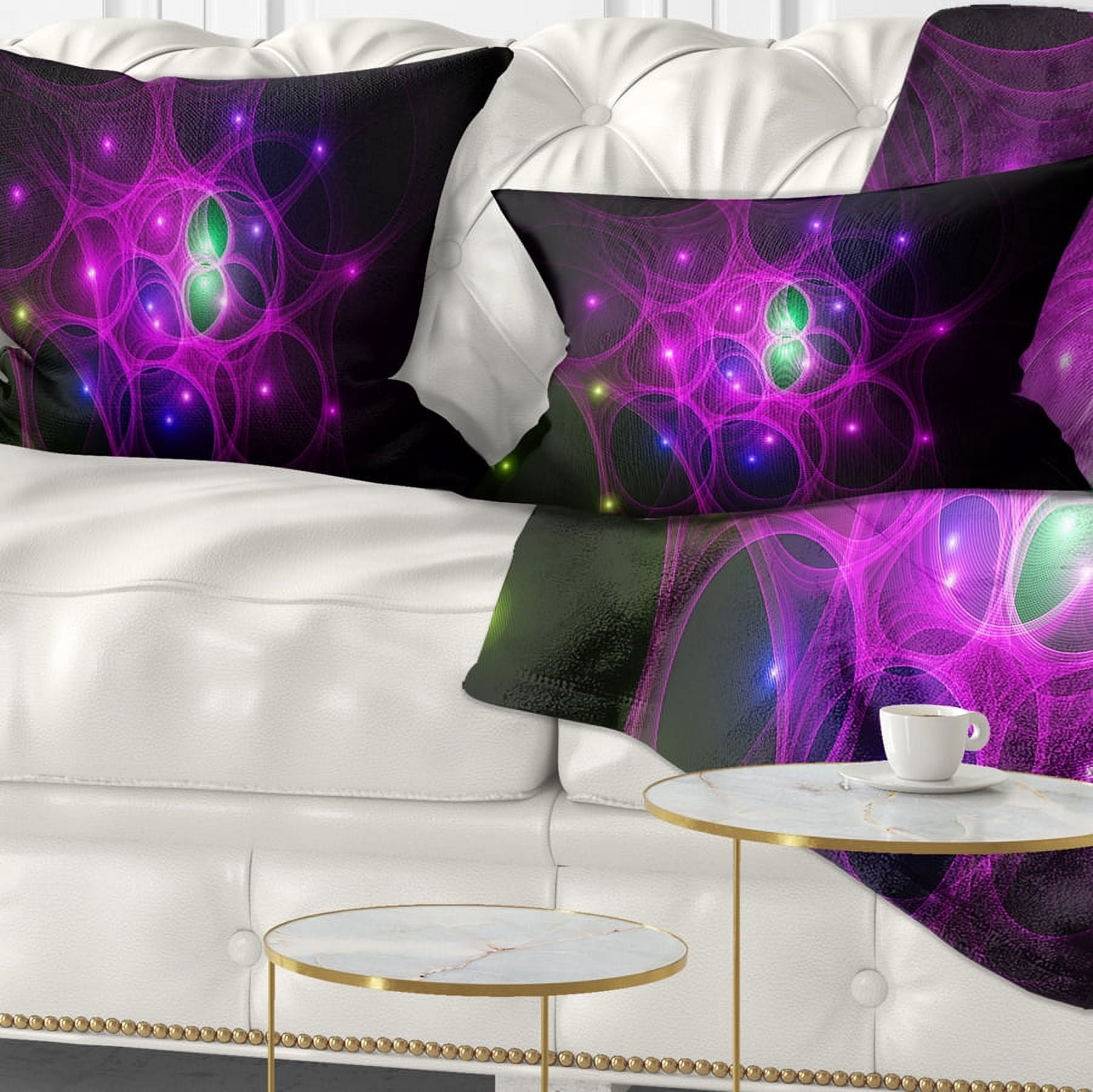 Designart Pink Fractal Space Circles - Abstract Throw Pillow - 12x20