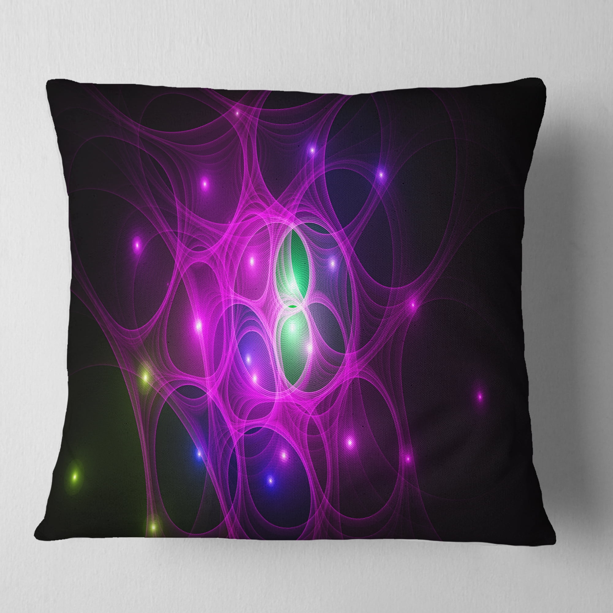 Designart Pink Fractal Space Circles - Abstract Throw Pillow - 16x16