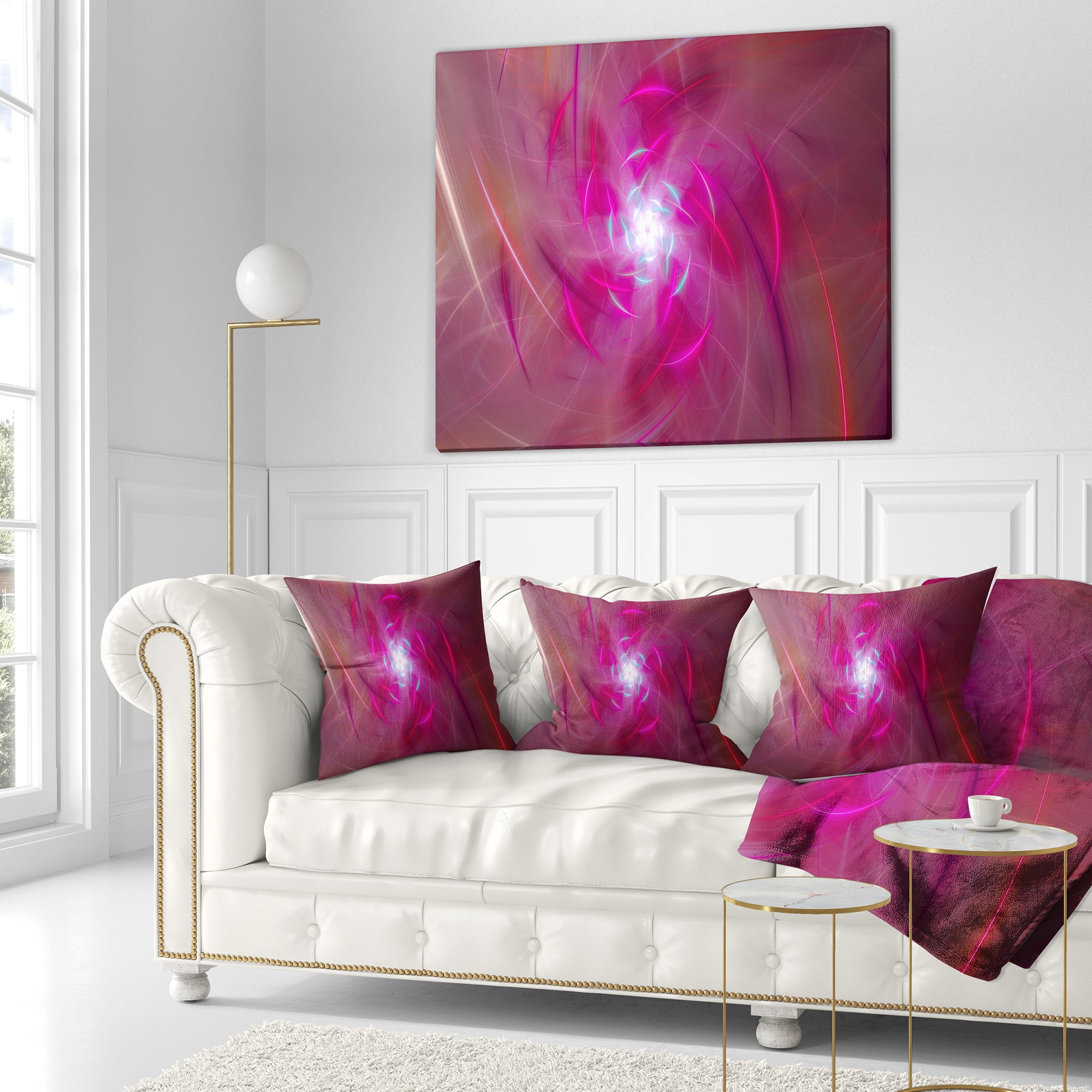 Designart Pink Fractal Whirlpool Design - Abstract Throw Pillow - 16x16