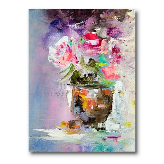 Designart ' Pink Fresh Abstract Flowers Bouquet in Vase ' Modern Canvas Wall Art Print