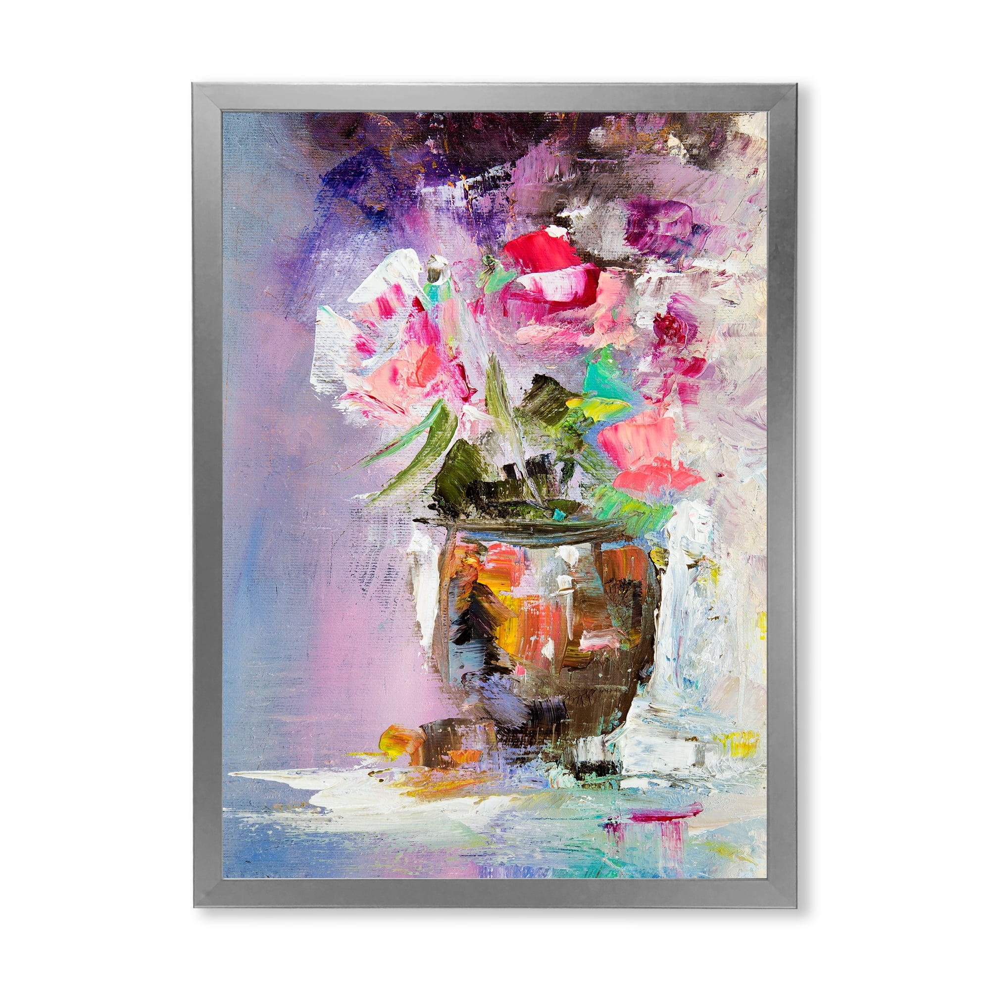 Designart 'Pink Fresh Abstract Flowers Bouquet in Vase' Modern Framed Art Print