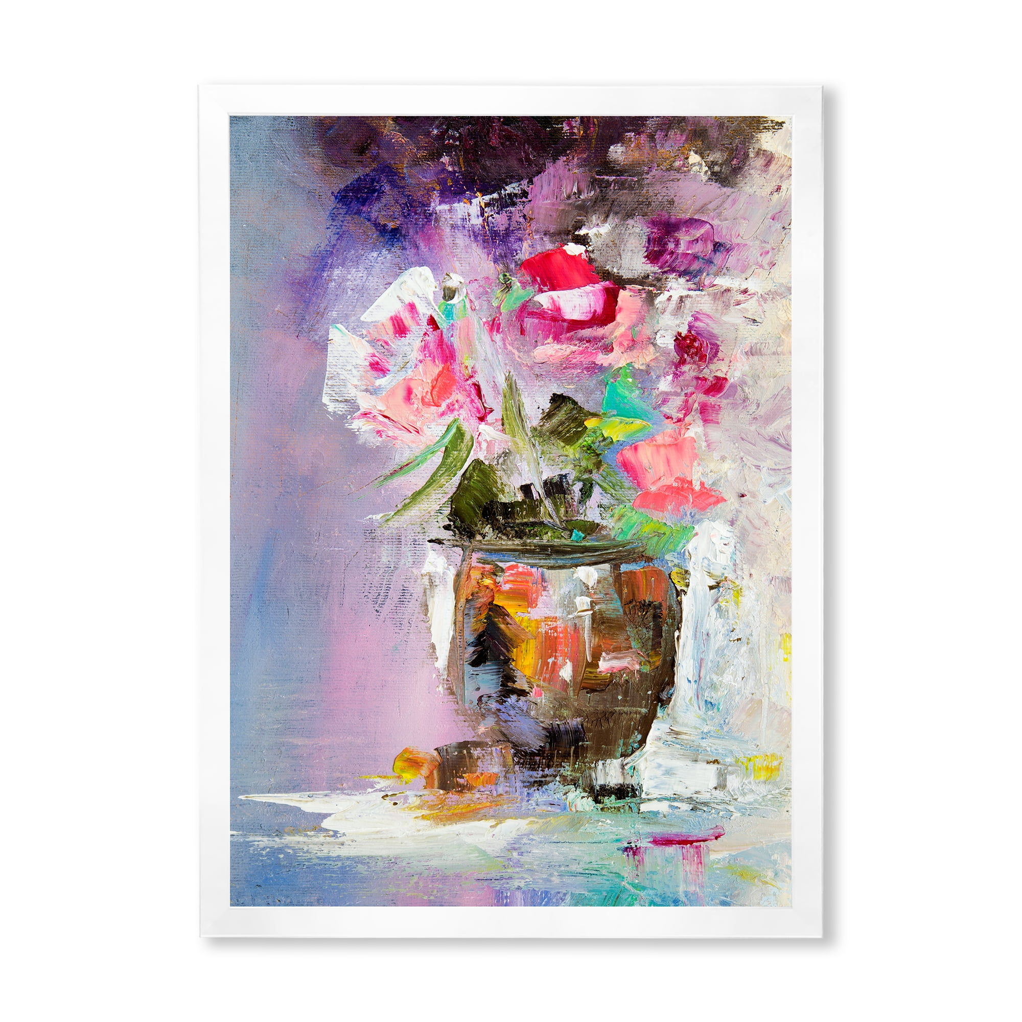 Designart 'Pink Fresh Abstract Flowers Bouquet in Vase' Modern Framed Art Print