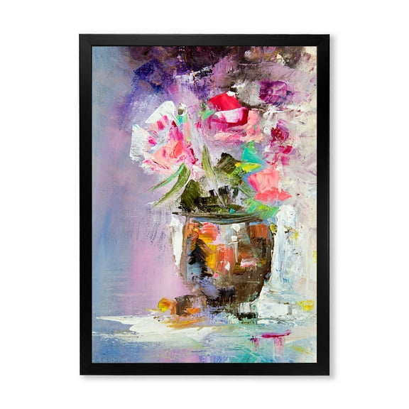Designart 'Pink Fresh Abstract Flowers Bouquet in Vase' Modern Framed Art Print
