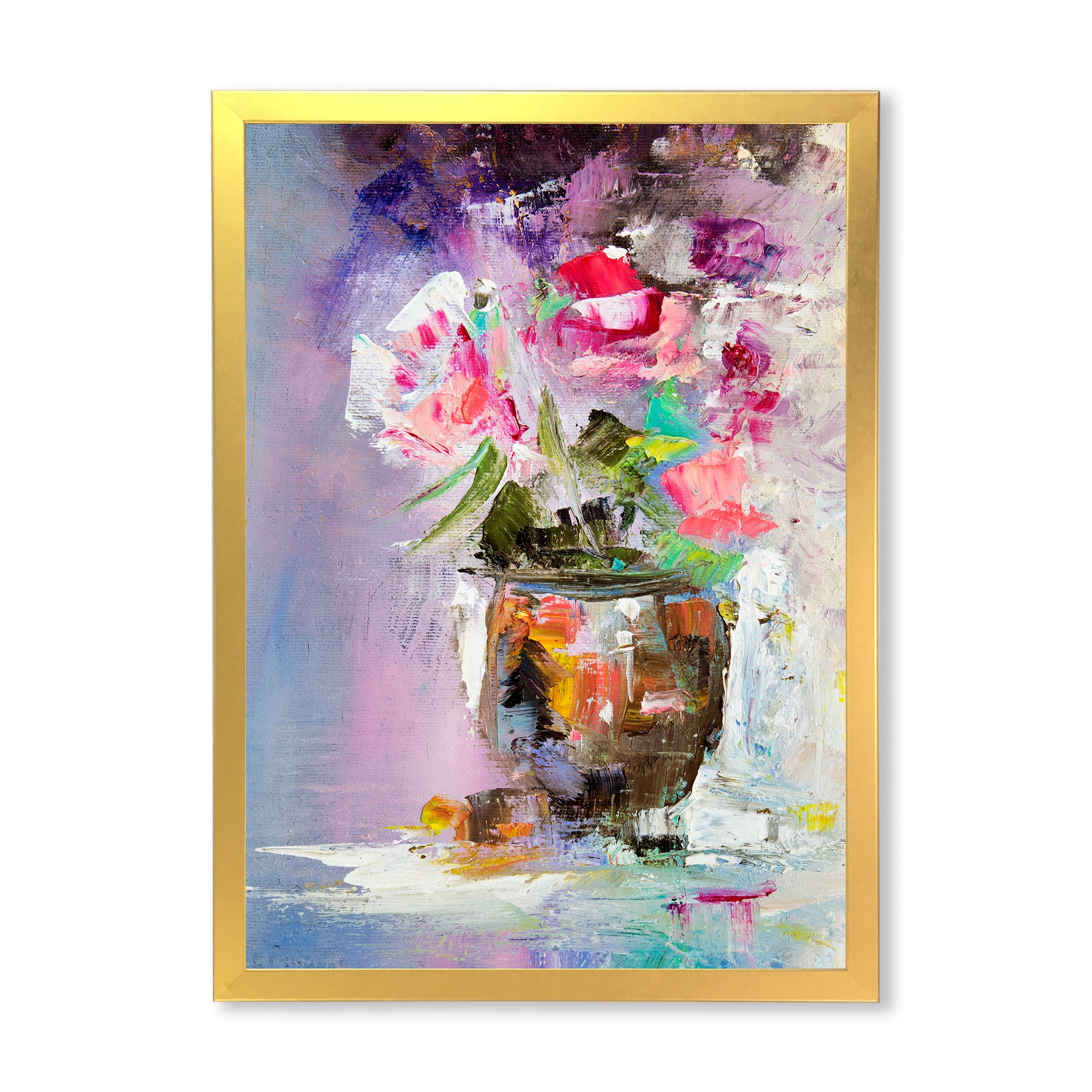 Designart 'Pink Fresh Abstract Flowers Bouquet in Vase' Modern Framed Art Print
