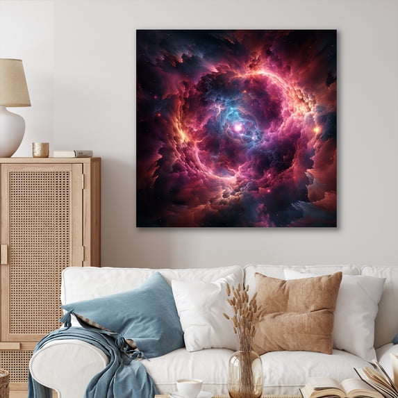 Designart "Pink Galaxy Odyssey I" Fantasy Wall Art - Global Pink Galaxies Entryway Wall Art Print