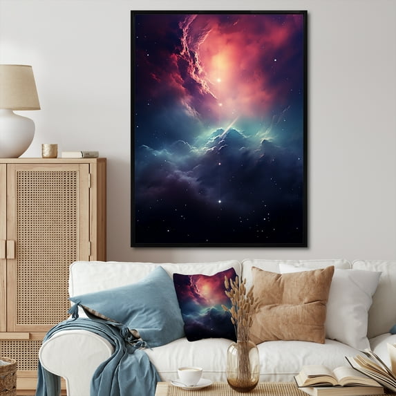 Designart "Pink Galaxy Universe in Space II" Space Floater Framed Canvas Print