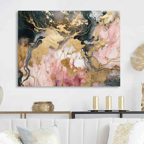 Designart "Pink Geode Exploration II" Abstract Marble Metal Wall Decor