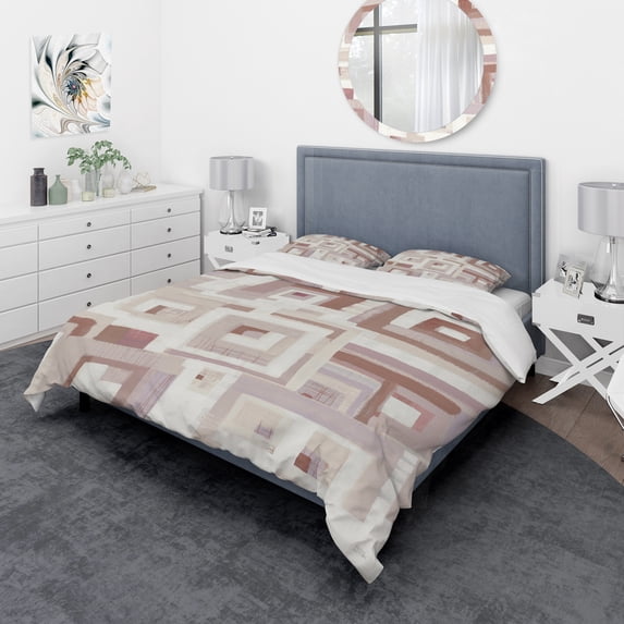 Designart 'Pink Geometric Form Windows II' Geometric Duvet Cover Set