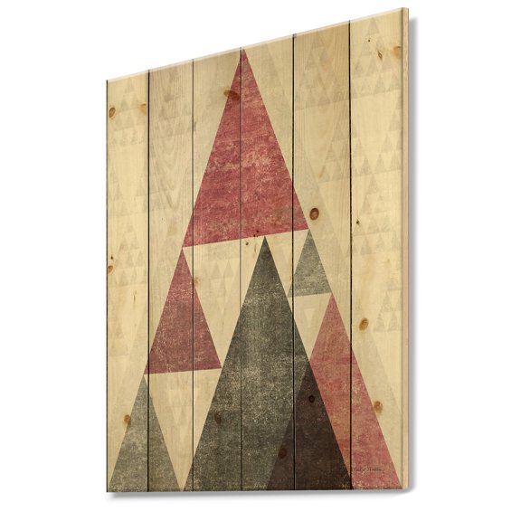 Designart 'Pink Geometric Mod Triangles II' Mid-Century Transitional Modern Print on Natural Pine Wood