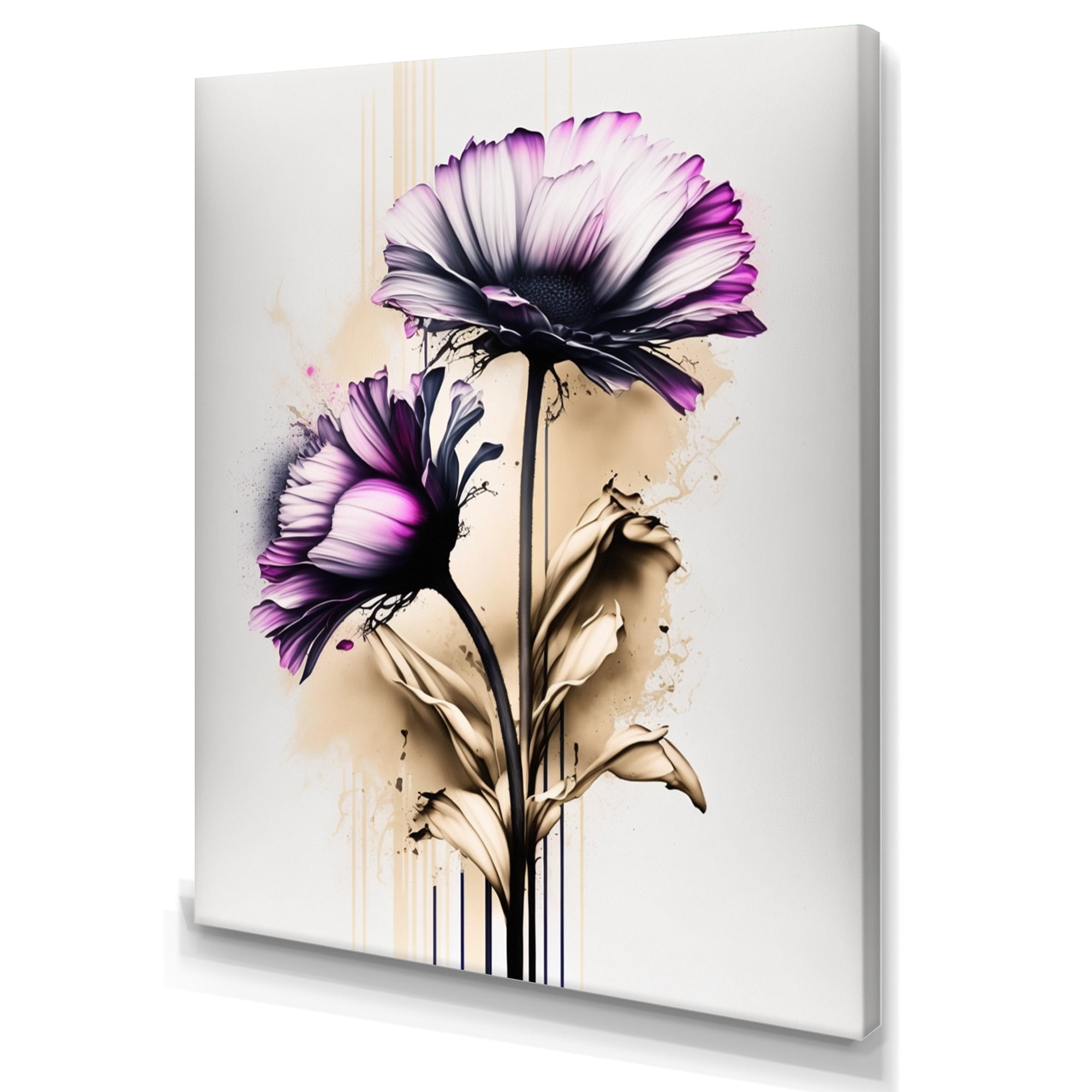 Designart Pink Gerbera Flower On Abstract Fusion III Canvas Wall Art