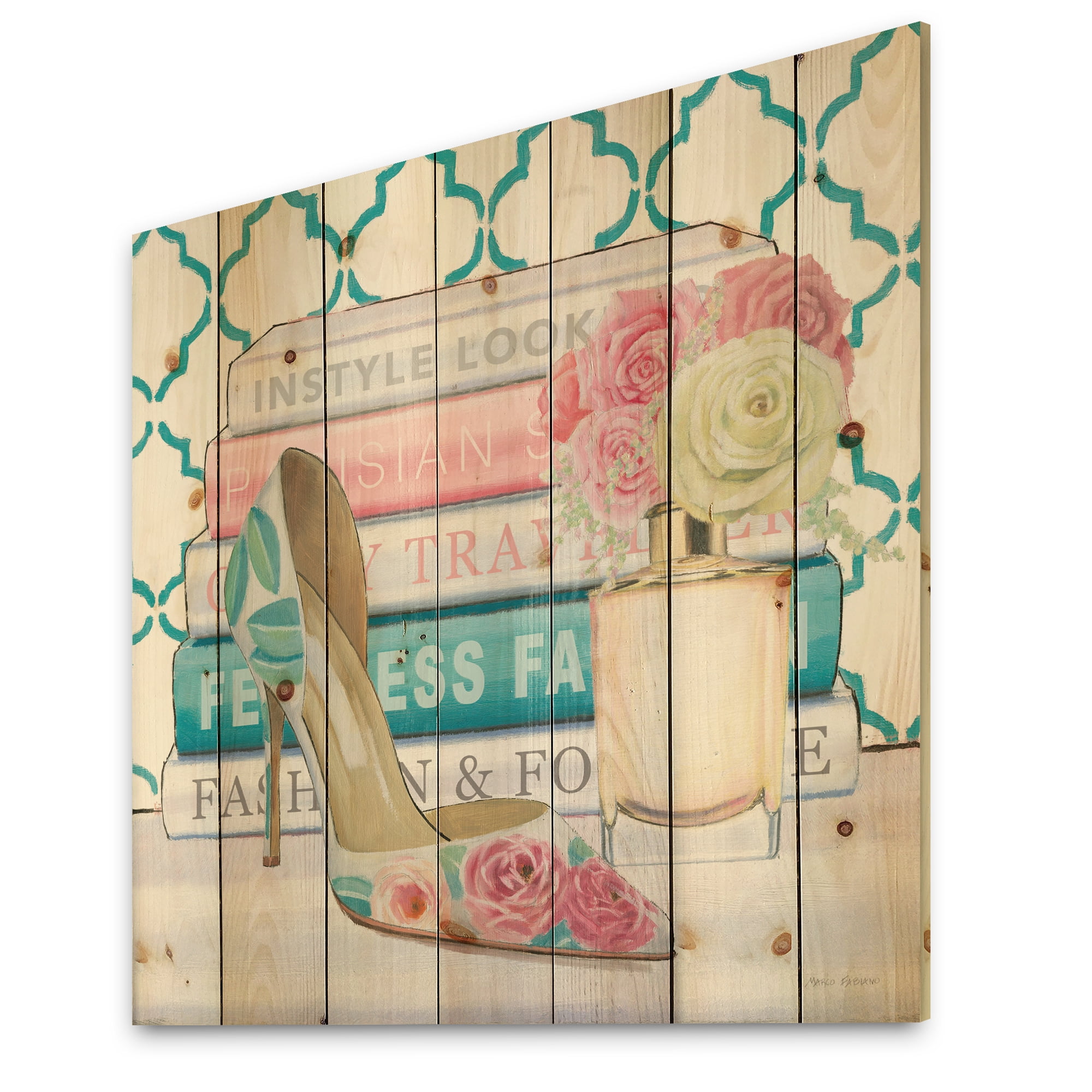 Designart 'Pink Glam and Fashion High Heels V' Posh & Luxe Print on Natural Pine Wood