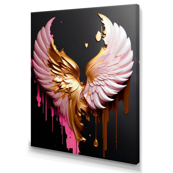 Designart Pink,Gold And Black Angel Wings I Canvas Wall Art