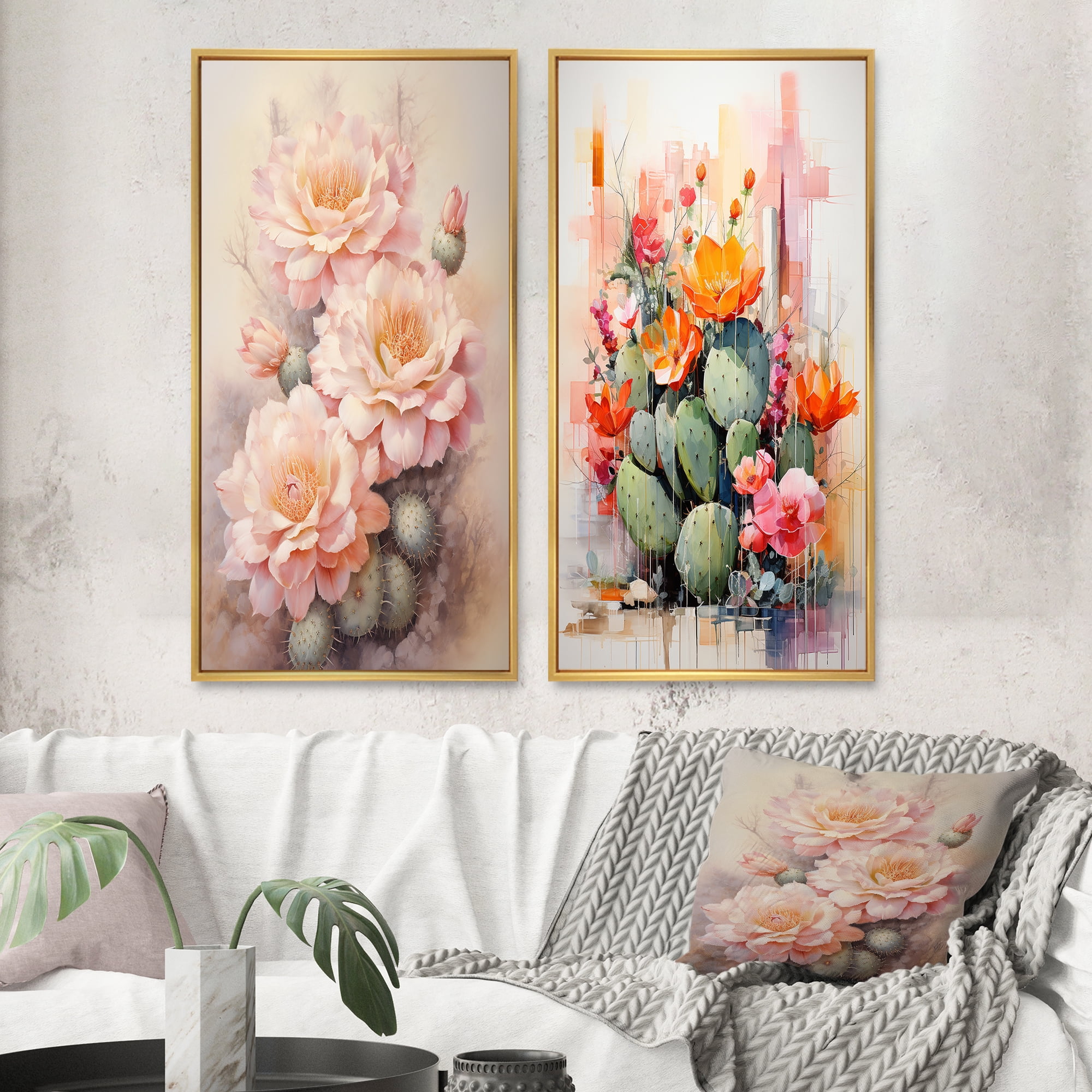 Designart "Pink Green Cactus love expression I" Cactus Framed Wall Art ...