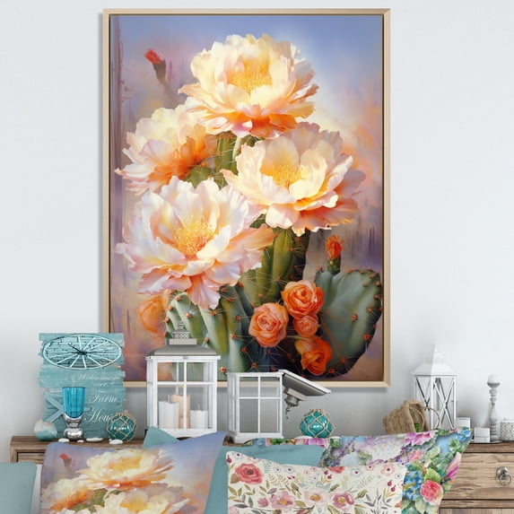 Designart "Pink Green Cactus love expression IV" Floral & Botanical Floater Framed Canvas Art Print