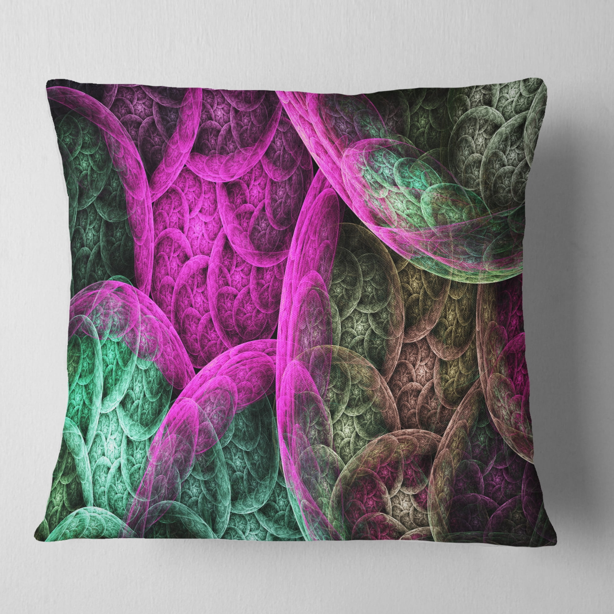 Designart Pink Green Dramatic Clouds - Abstract Throw Pillow - 16x16