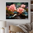 thumbnail image 1 of Designart "Pink Green Lotus landscape" Floral Floater Framed Canvas Art Print, 1 of 7