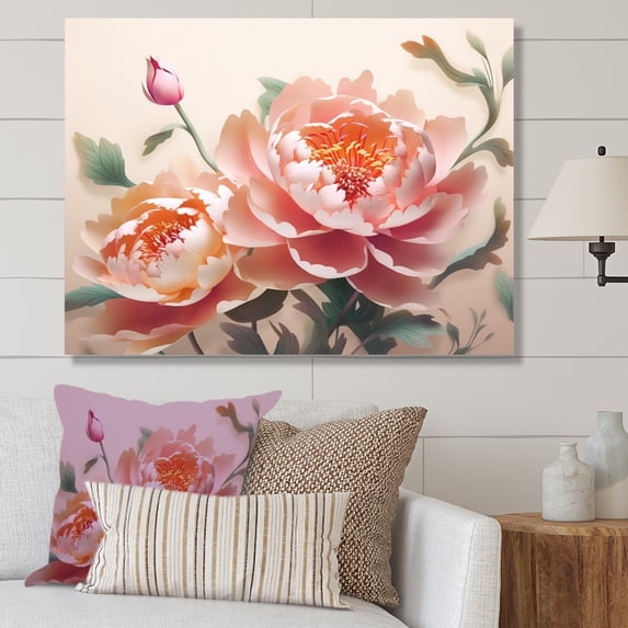 Designart "Pink Green Peonies Celebration II" Floral Peony Wall Art For Kitchen