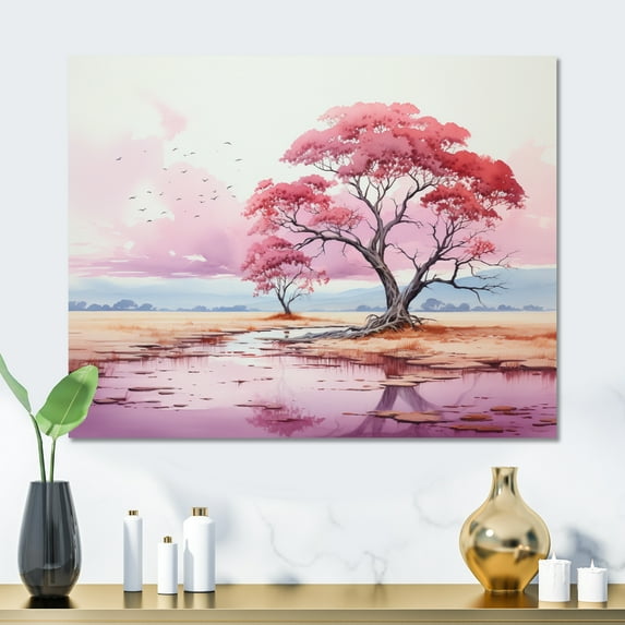 Designart "Pink Grey African Landscape Serene Savanna" Africa Metal Wall Decor