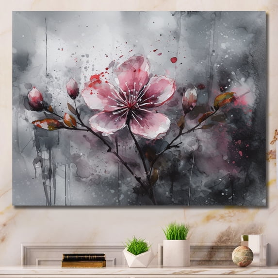Designart "Pink Grey Apple Tree Artistry" Floral Apple Tree Wall Art For Bathroom