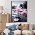 thumbnail image 1 of Designart "Pink Grey Flower landscape Jade Lily" Floral Floater Framed Wall Decor, 1 of 7