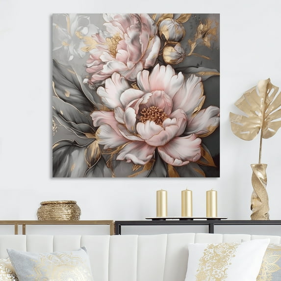 Designart "Pink Grey Peonies Elegance I" Floral Peony Wall Art For Kitchen