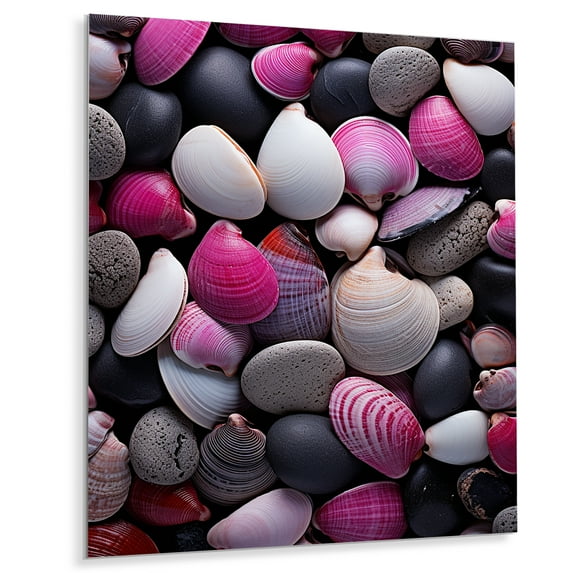 Designart "Pink Grey Pink White Shells Seashore composition" Animals Metal Wall Art