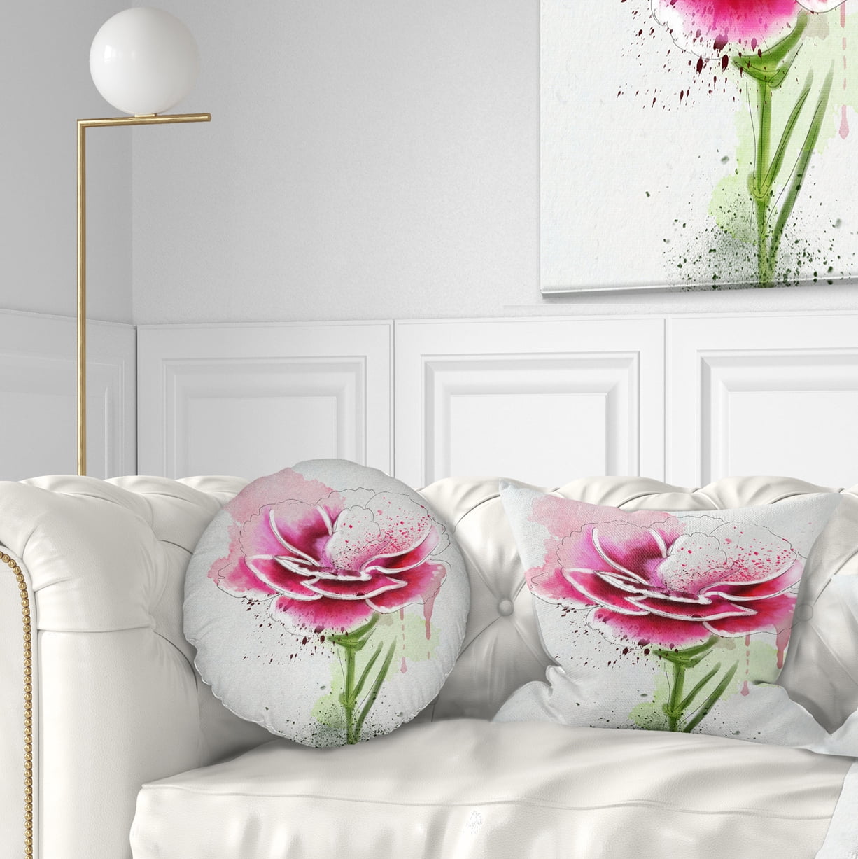 Designart Pink Hand drawn Watercolor Flower - Floral Throw Pillow - 12x20