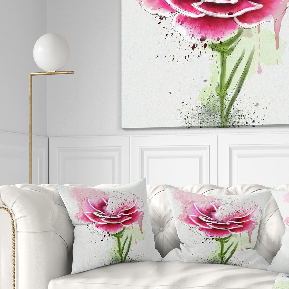 Designart Pink Hand drawn Watercolor Flower - Floral Throw Pillow - 16x16