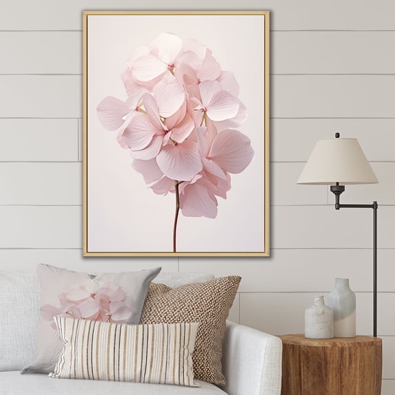 Designart "Pink Hydrangea Petals" Floral Floater Framed Canvas Print