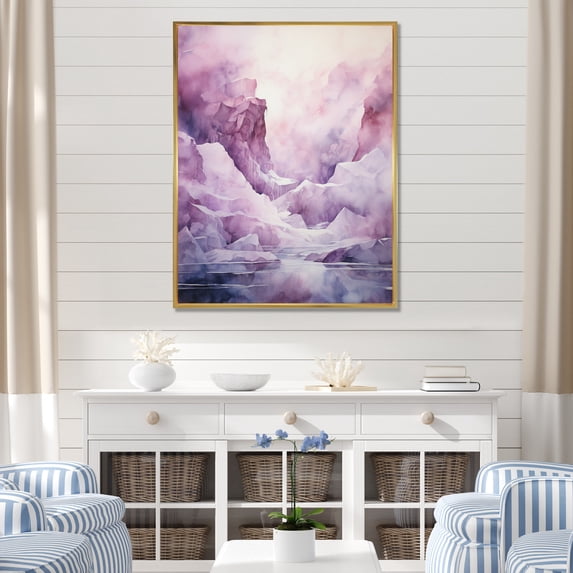 Designart "Pink Iceberg Polar Euphony I" Nautical & Beach Floater Framed Wall Art Living Room