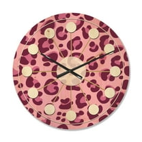 Designart 'Pink Leopard Pattern Retro' Mid-Century Modern Wood Wall Clock