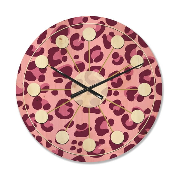 Designart 'Pink Leopard Pattern Retro' Mid-Century Modern Wood Wall Clock