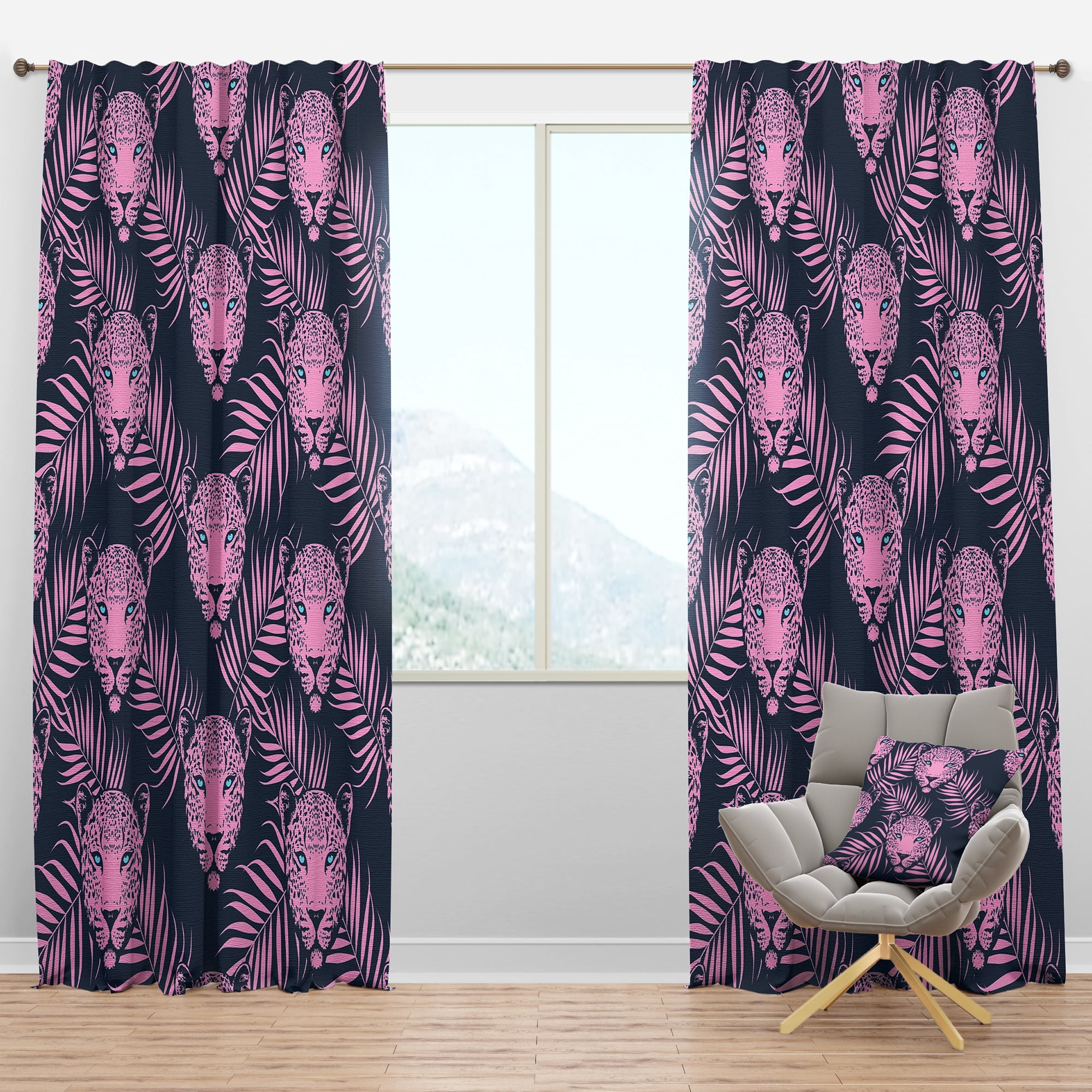 Designart 'Pink Leopard' Tropical Blackout Curtain Panel