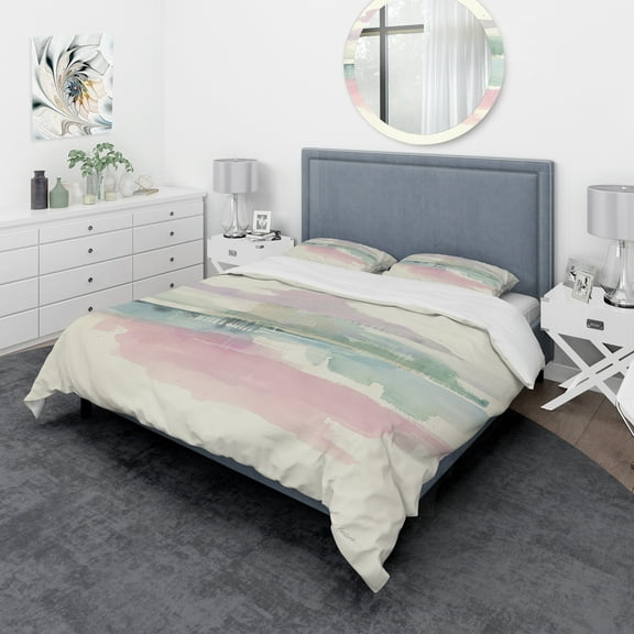 Designart 'Pink Lifting Fog' Geometric Duvet Cover Set