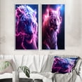 thumbnail image 1 of Designart "Pink Lightning Wild Tiger Portrait II" Animals Lion Framed Wall Art Set Of 2 - Children's Art Purple Frame Gallery Set For Office Decor, 1 of 6