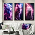 thumbnail image 1 of Designart "Pink Lightning Wild Tiger Portrait II" Animals Lion Framed Wall Art Set Of 3 - Purple Lion Frame Gallery Set For Office Decor, 1 of 6