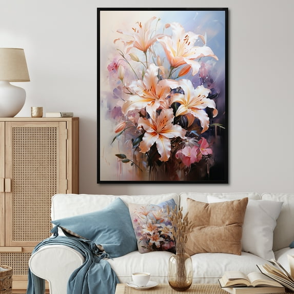 Designart "Pink Lilies love expression" Floral Floater Framed Wall Decor