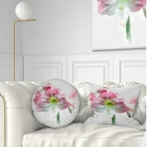 Designart Pink Lily Flowers on White Sketch - Floral Throw Pillow - 12x20