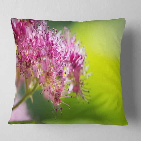 Designart Pink Little Flowers in Green - Floral Throw Pillow - 18x18