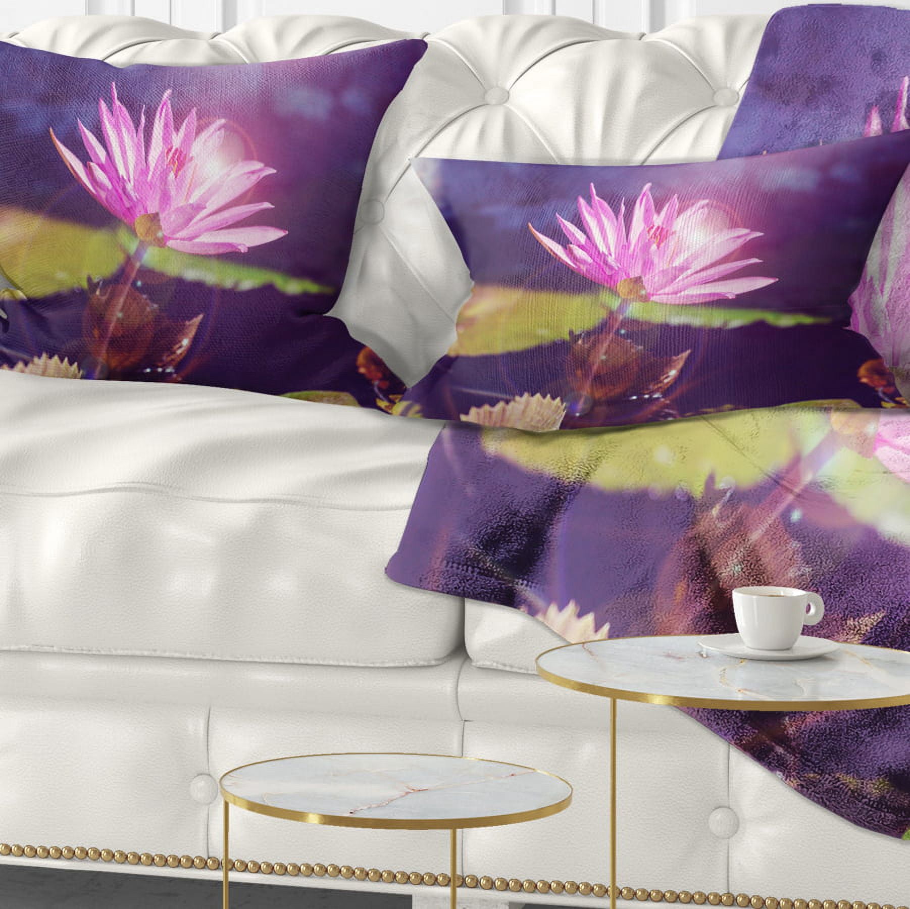 Designart Pink Lotus Flower on Blue Background - Floral Throw Pillow - 12x20