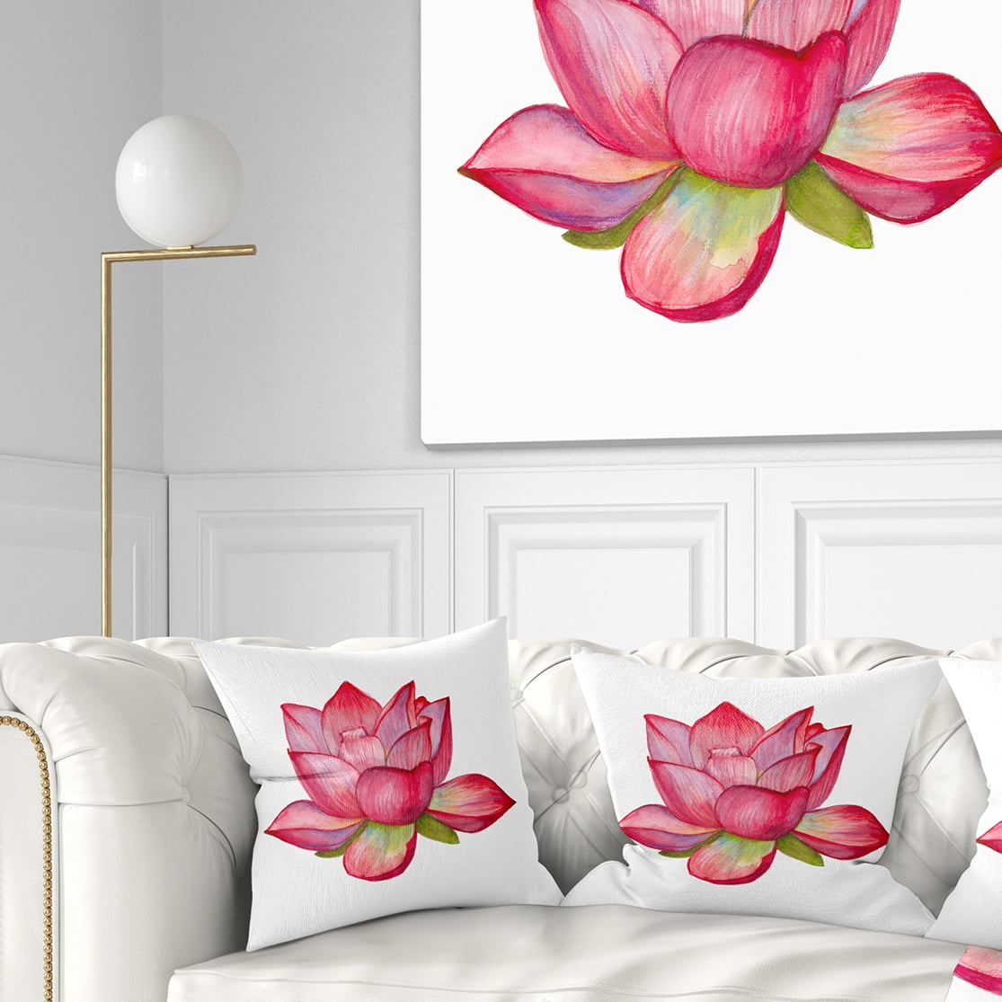 Designart Pink Lotus Watercolor Illustration - Flower Throw Pillow - 18x18
